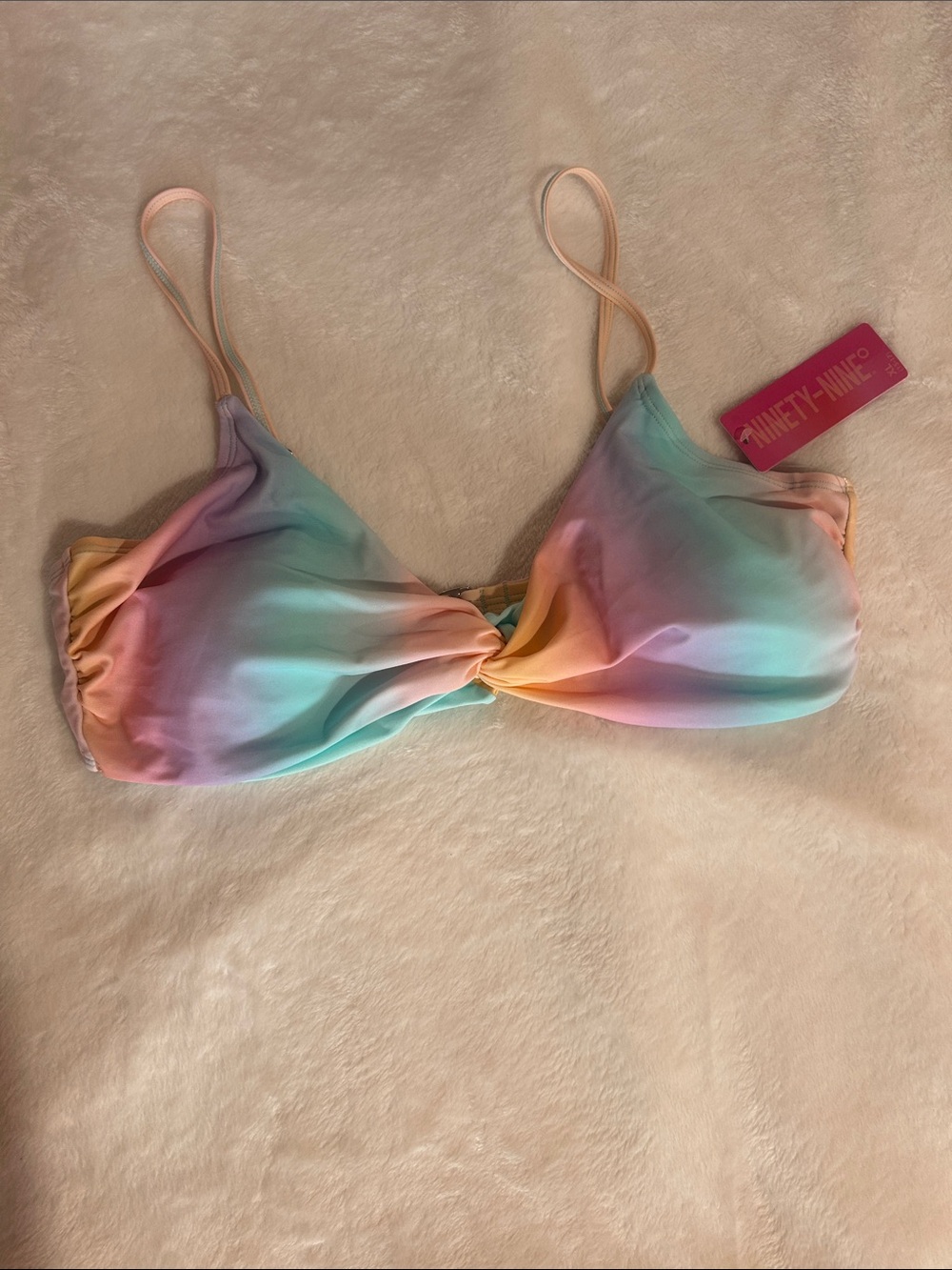 Ninety Pastel Rainbow Twist Bikini Top - Pink, Blue, Yellow NWT